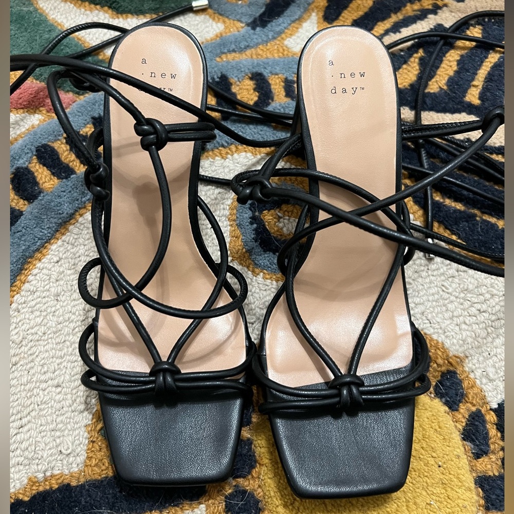 A New Day Women's 2.5" Chunky Block Mid Heel Lace Up Sandals Ankle Strap